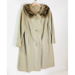 Vintage 40s Wool Fur Glam Trench Coat Tan Handmade